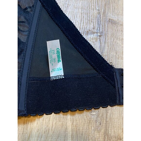 Vintage Black Lace Strapless Bustier With Floral Mesh Design & Underwire 36D - Picture 6 of 8